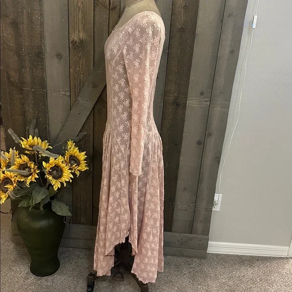 Free People Boho NWT Dial For Drama Dusty Rose Lace Midi Slip Dress | Size Med - Picture 6 of 12